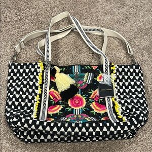 NWT America & Beyond Embellished Black and White Tote Bag. Beautiful beadwork!
